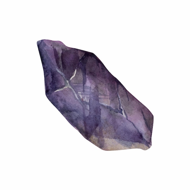 Hand drawn watercolor illustration precious semiprecious jewel gem crystal chakra birth stone amethyst fluorite purple single object isolated white background design print shop jewelry fashion