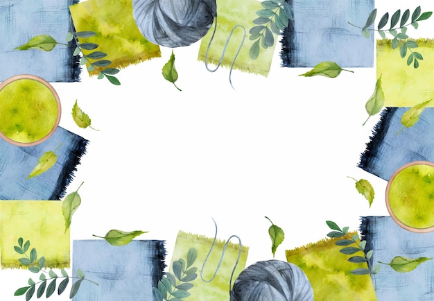 Hand drawn watercolor indigo nettle coloring natural plant dye materials Hobby handmade fabric Illustration isolated frame white background Shop logo print website business card booklet