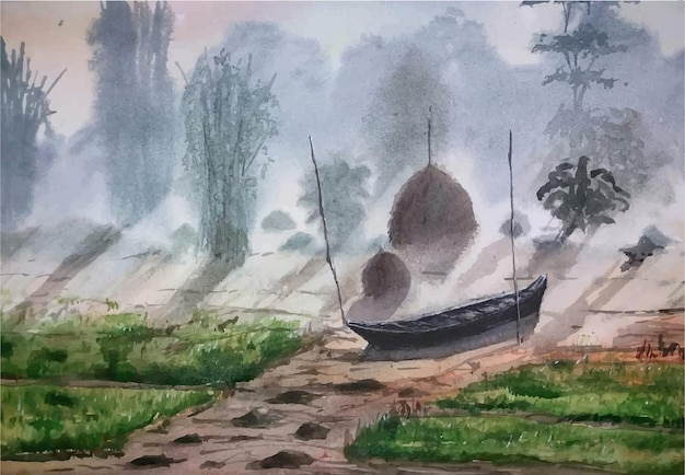 Hand drawn watercolor landscape illustration