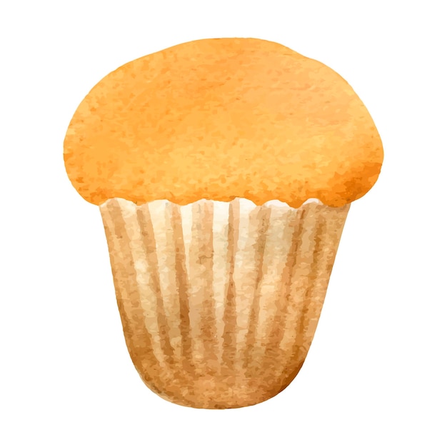 Hand drawn watercolor muffin isolated on a white background. Home made bakery