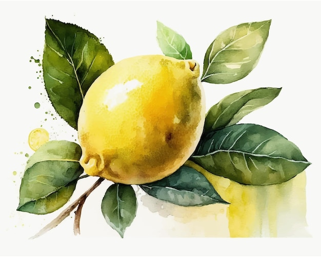 Vector hand drawn watercolor painting on white background vector illustration of fruit lemon