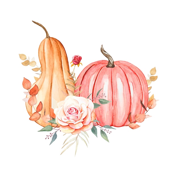 Vector hand drawn watercolor pumpkins autumn illustration