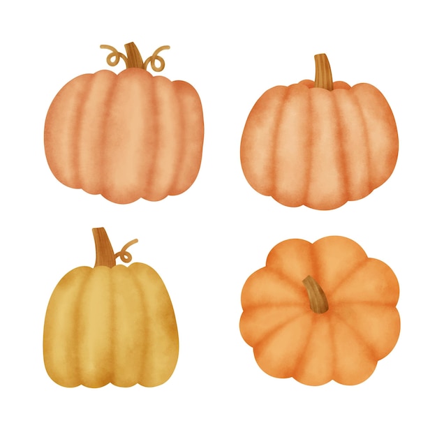 Hand drawn watercolor pumpkins set