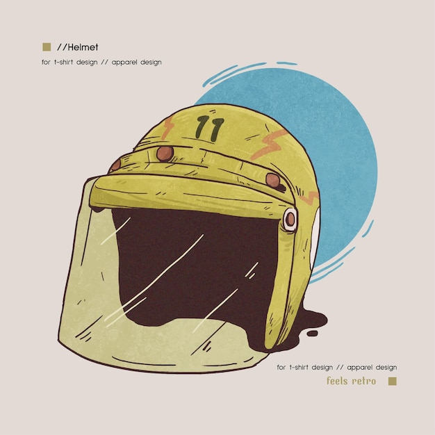 Vector hand drawn watercolor retro helmet for tshirt