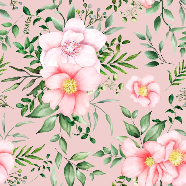 Hand drawn watercolor romantic floral seamless pattern