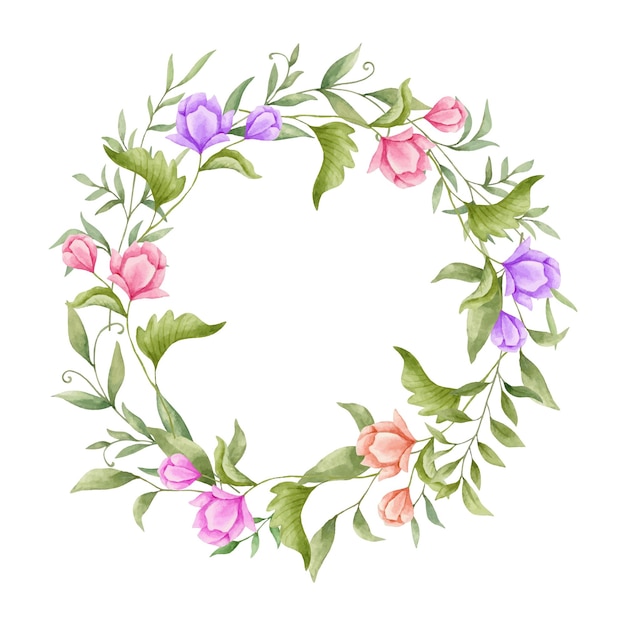 Hand drawn watercolor round floral frame