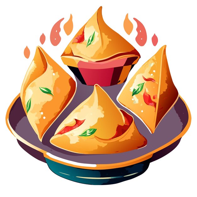 Hand drawn watercolor samosa delicious food set