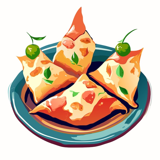 Acquerello disegnato a mano samosa set di cibo delizioso