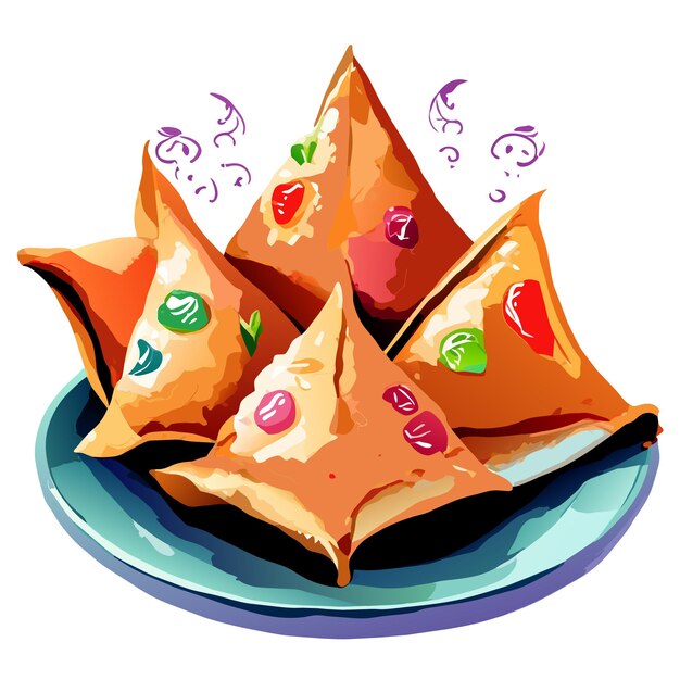 Hand drawn watercolor samosa delicious food set