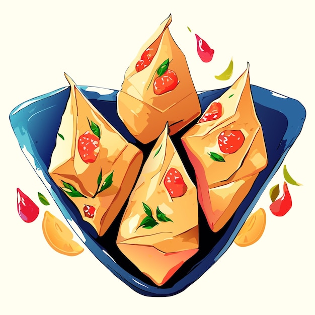 Acquerello disegnato a mano samosa set di cibo delizioso