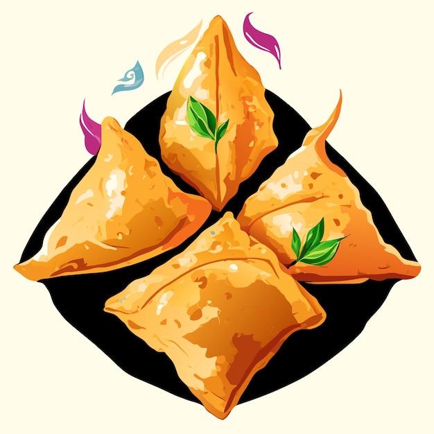 Acquerello disegnato a mano samosa set di cibo delizioso