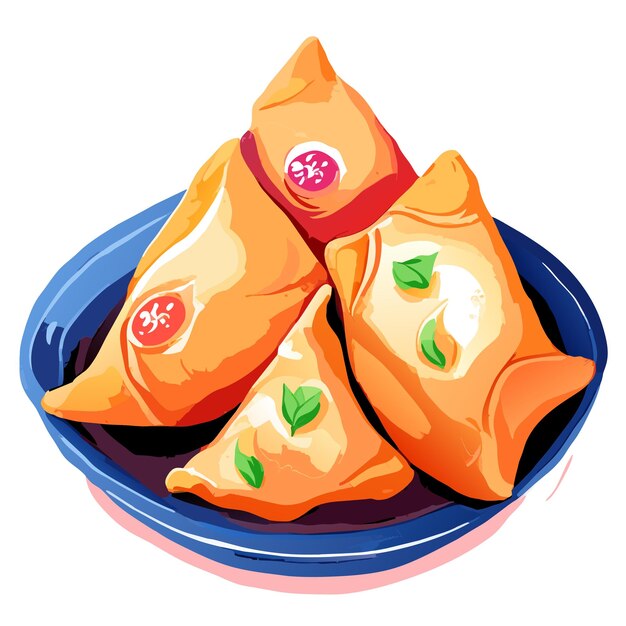 Hand drawn watercolor samosa delicious food set