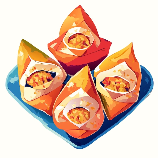 Hand drawn watercolor samosa delicious food set