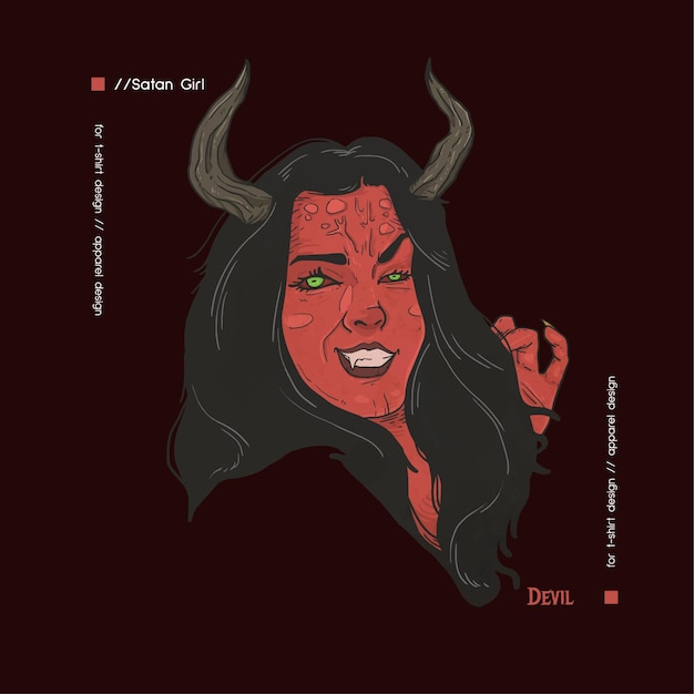 hand drawn watercolor satan girl for tshirt
