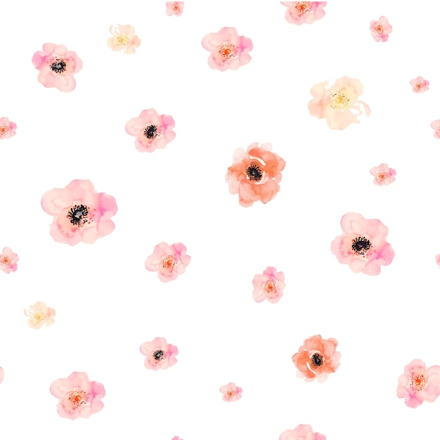 Vector hand drawn watercolor seamless pattern with pink flowers design for prints and fabrics