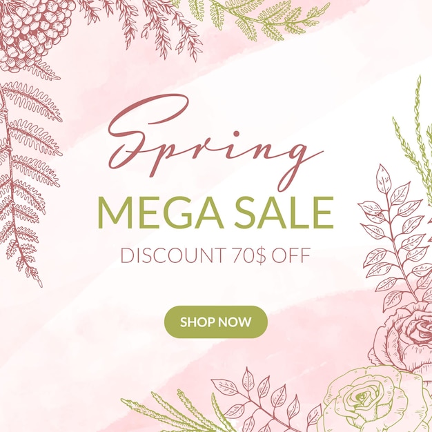 Hand drawn watercolor spring sale banner