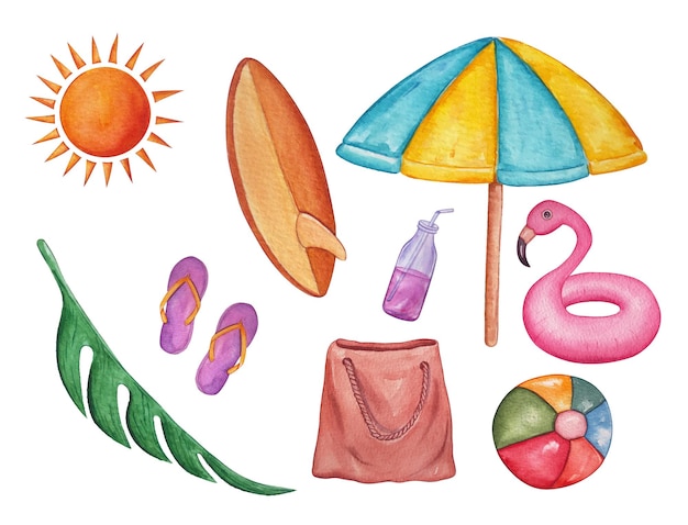 Vector hand drawn watercolor summer collection