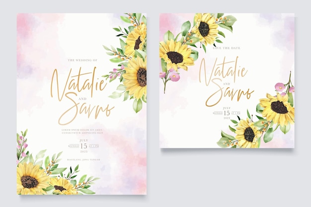 Hand drawn watercolor sun flower background card