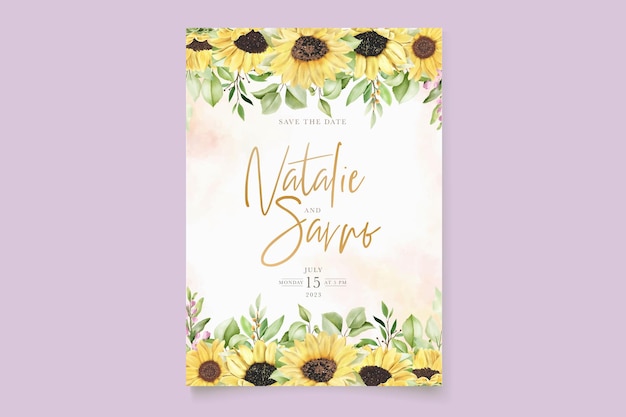 Hand drawn watercolor sun flower background card