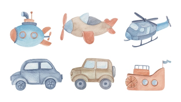 Hand drawn watercolor transport collection