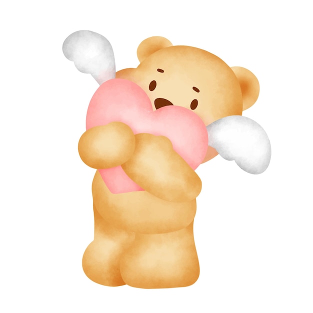 Vector hand drawn watercolor valentine's day with cute bear