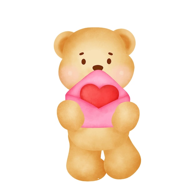 Vector hand drawn watercolor valentine's day with cute bear