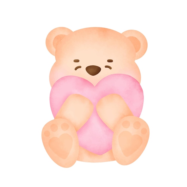 Vector hand drawn watercolor valentine's day with cute bear