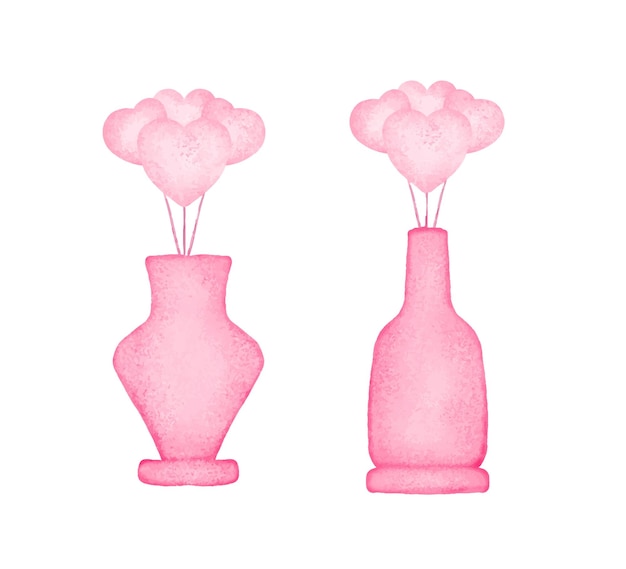 Нарисованная вручную акварельная ваза на день святого валентина с элементами сердца