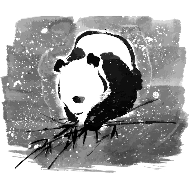 Hand drawn watercolor vector of panda and bamboo