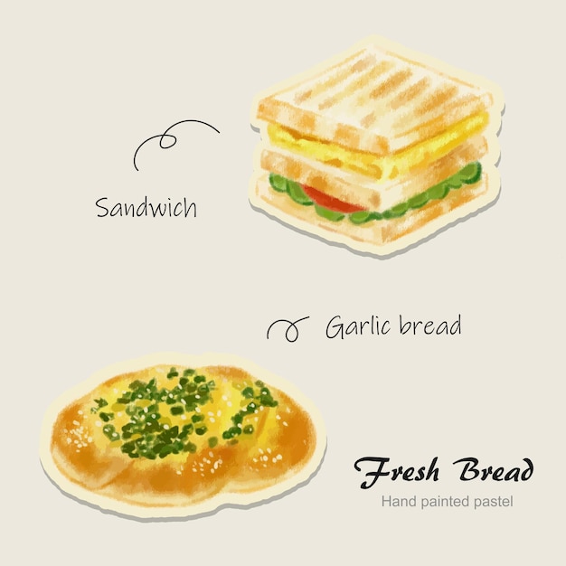 hand drawn watercolor with bread