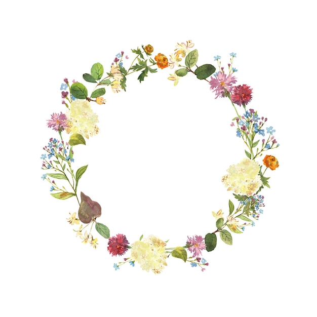 Hand drawn watercolor wreath spring or summer wreath beautiful gentle flowers vector