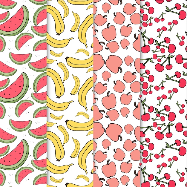 Hand drawn watermelon banana apple cherry fruit pattern