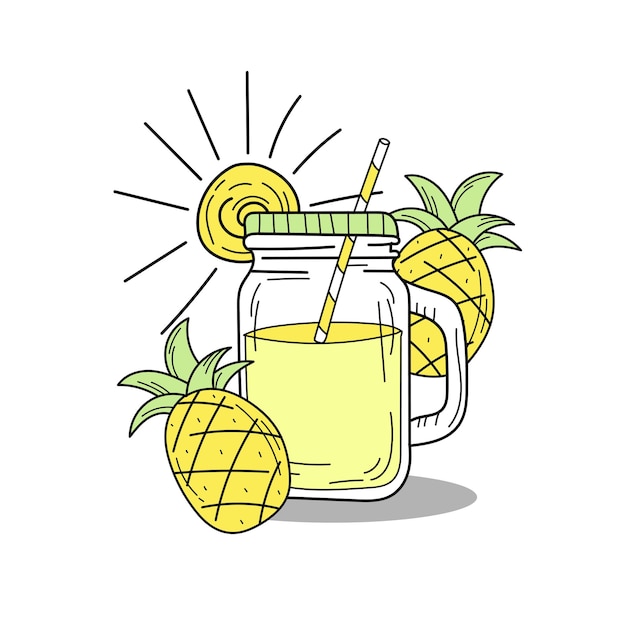 Hand drawn watermelon lemonade in a glass jar. vector on white