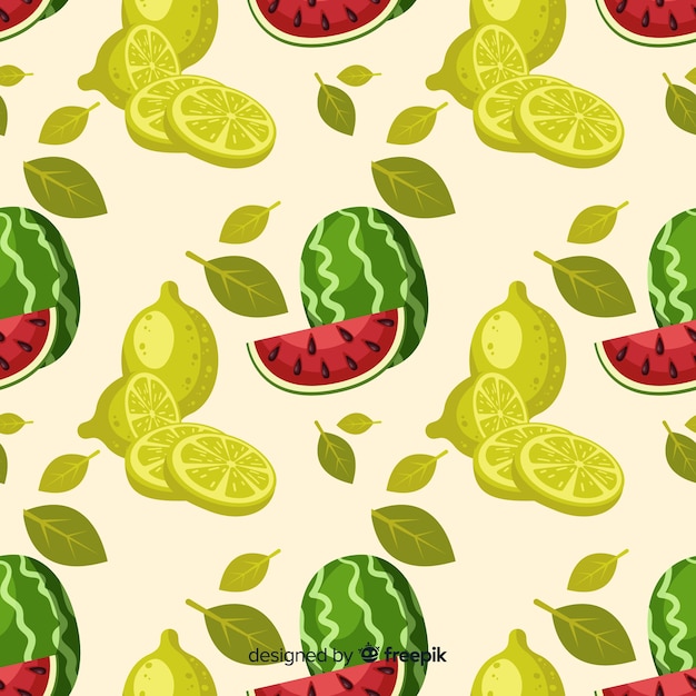 Hand drawn watermelon and limes pattern