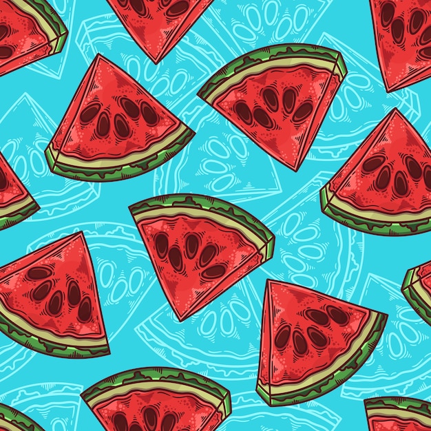 Hand drawn watermelon. seamless pattern.