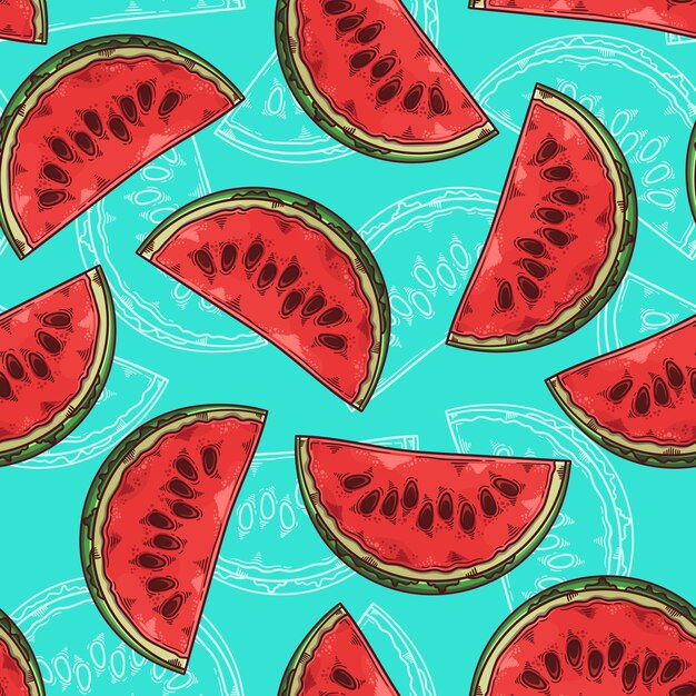 Hand drawn watermelon. seamless pattern.