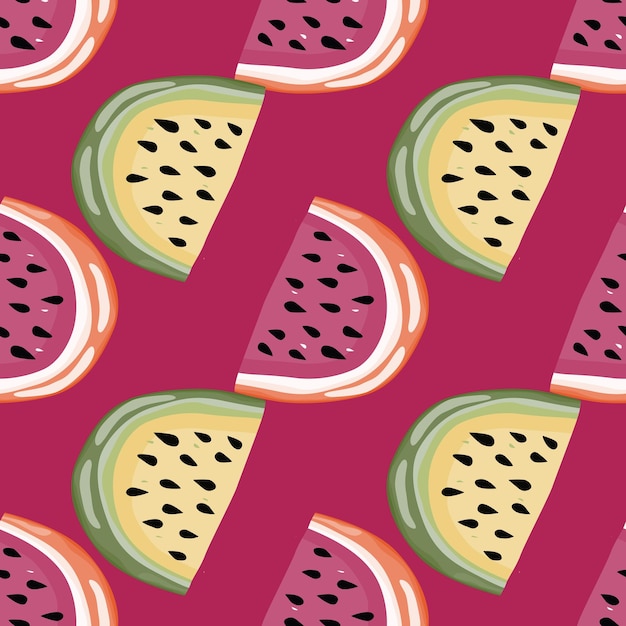 Hand drawn watermelon slices seamless pattern Cute watermelons endless wallpaper Funny fruit backdrop