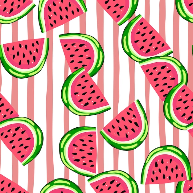 Hand drawn watermelon slices seamless pattern Cute watermelons endless wallpaper Funny fruit backdrop