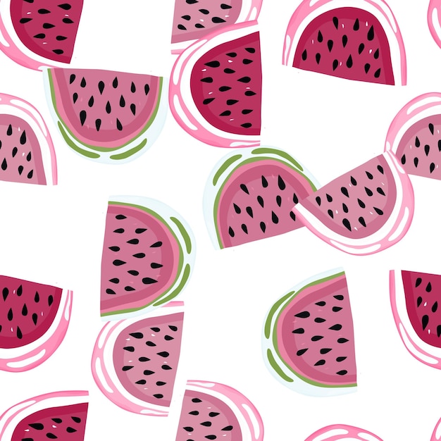 Hand drawn watermelon slices seamless pattern Cute watermelons endless wallpaper Funny fruit backdrop