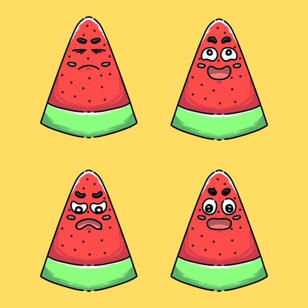 Vector hand drawn watermelon with different face