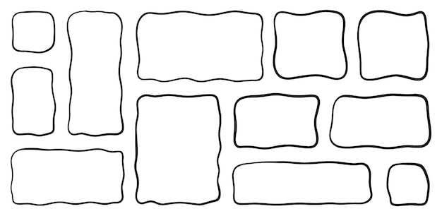 Vector hand drawn wavy curve edge frame doodle rectangle borders horizontal vertical brush drawn squares