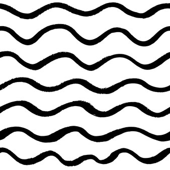 Reticolo senza giunte di linee ondulate disegnate a mano. sfondo bianco e nero astratto con onde, texture di tratti di pennello nel vettore.