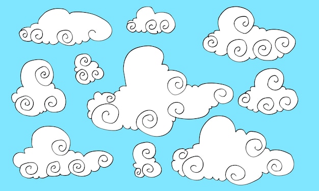 Hand drawn weather collection Flat style vector illustration on blue background