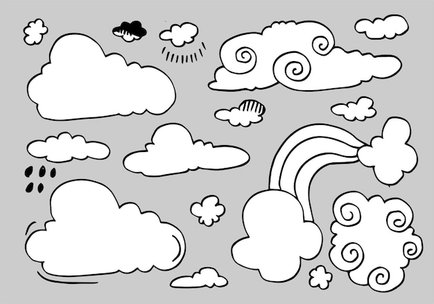 Hand drawn weather collection Flat style vector illustration on gray background