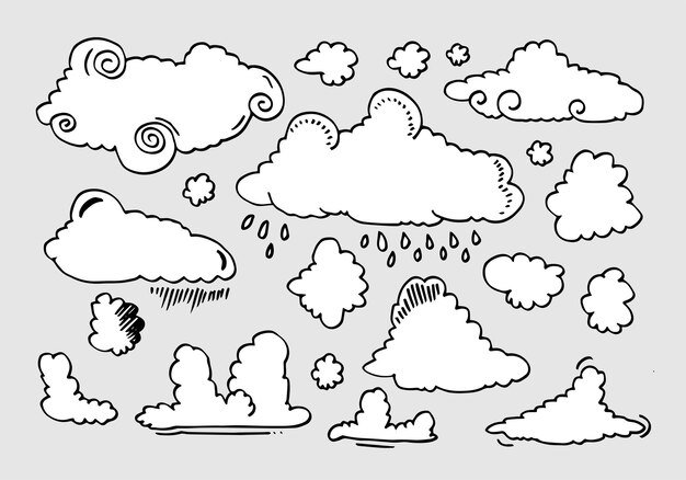 Vector hand drawn weather collection flat style vector illustration on gray background