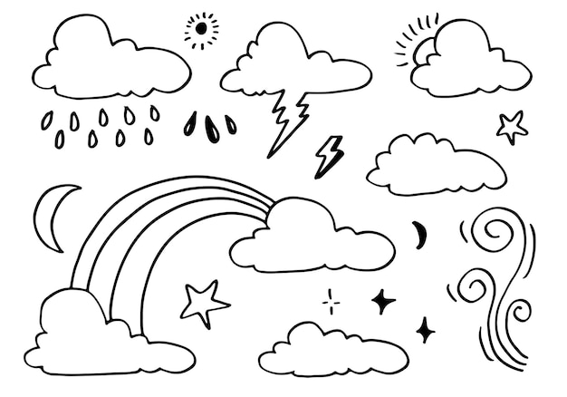 Hand drawn weather collection Flat style vector illustration on white background