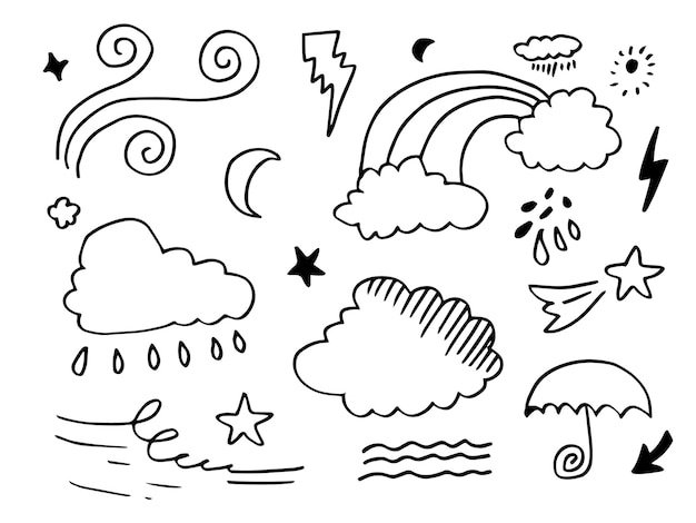 Hand drawn weather collection Flat style vector illustration on white background