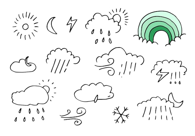 Hand drawn weather collection Flat style vector illustration on white background