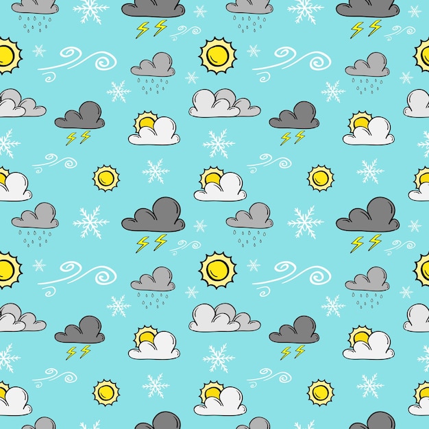 Hand drawn weather seamless pattern in doodle style