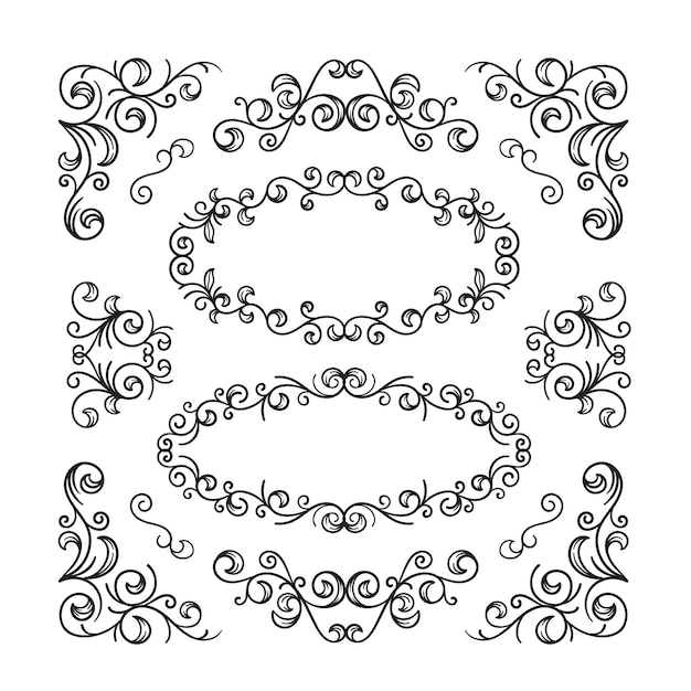 Vector hand drawn wedding album ornaments arrangement